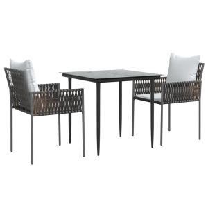 vidaXL juego comedor jardín 3 piezas y cojines ratán sintético y acero
