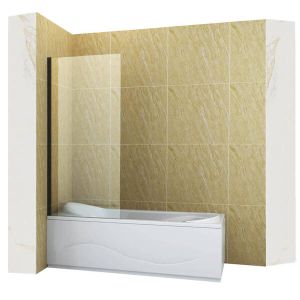 Mampara de bañera 1 hoja vidrio transparente, 80x150 cm, perfil negro