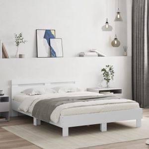 Cama con cabecero y luces LED blanco 140x200 cm