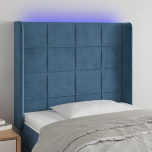 Cabecero con LED de terciopelo azul oscuro 83x16x118/128 cm eso7598