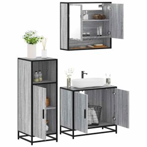 Set de muebles de baño 3 pzas madera contrachapada gris sonoma esb8330