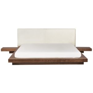 Cama LED bouclé zen 180 x 200 cm LED fresno marrón