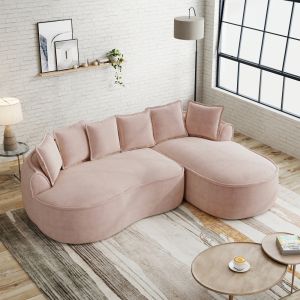 Sofá modular en l sin estructura chenilla rosa con chaise longue