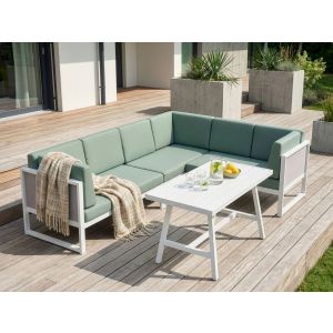 Conjunto esquinero de jardín 6 plazas castella/fratte metal verde izquierda