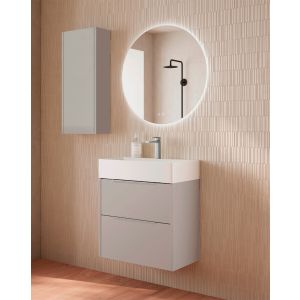 Mueble baño suspendido fondo reducido lavabo cerámico moka tirador cromo