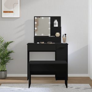 Juego de tocador con LED madera contrachapada negro es5343
