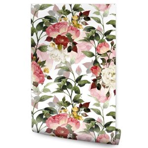 Papel Pintado Salón Con Flores Hojas De Colores Y Naturaleza 53cm x 10m