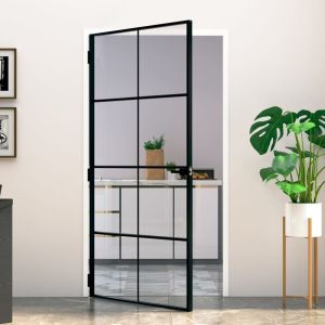 Puerta interior vidrio templado y aluminio negro 102x201,5 cm wef9491