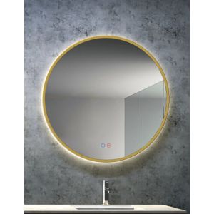 Espejo con luz LED redondo sensor on/off, anti-vaho marco oro mate 70cm ø