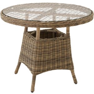 Mesa de jardín, aluminio y ratán, placa de vidrio 91 x 73,5 cm natural