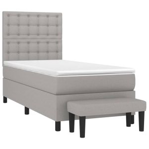 vidaXL cama box spring con colchón tela gris claro 100x200 cm