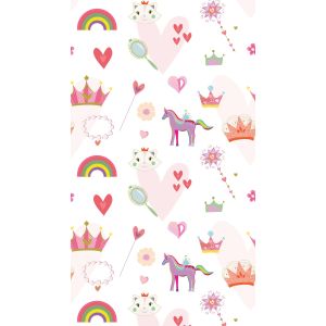 Papel pintado animales multicolor, rosa, blanco, rosa y amarillo