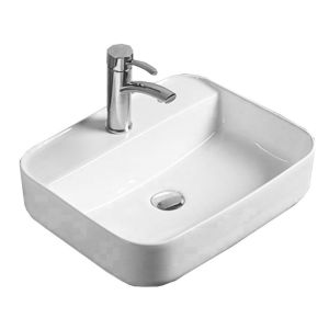 Lavabo cerámico sobre encimera, 50,5x40,5x14 cm, blanco