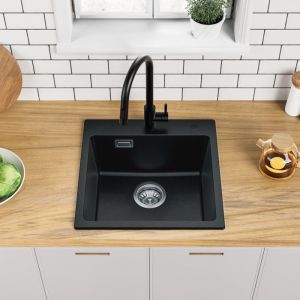 Fregadero de cocina - granito - negro - 1 cuenca - 45x45x20cm - antiodor y
