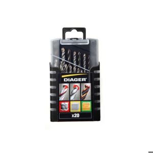 Cofre de 20 brocas mixtas - diager - hormigón/madera/metales - 5017a