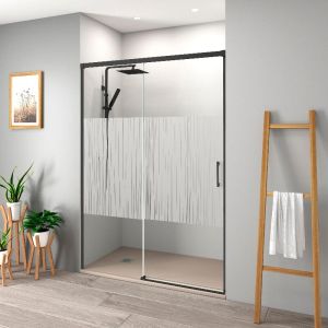 Mampara frontal + puerta corredera 105  cm muse negro serigrafiado