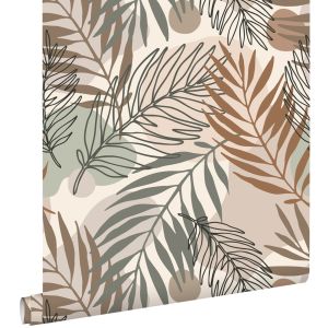 Estahome papel pintado hojas beige y verde grisáceo 50 x 900 cm