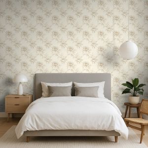Papel pintado floral clásico peonías color beige 60cm por 300cm