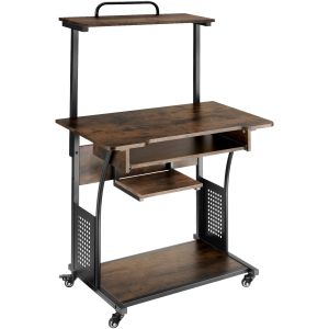 Escritorio industrial 3 estantes/ruedas 80x65,5x130,5 cm madera oscura