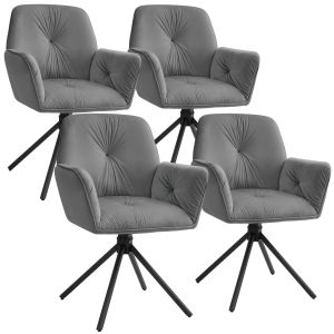 4 sillas giratorias 360º de terciopelo 56,5x54x86 cm, antracita/negro