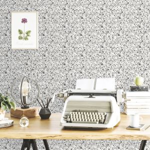 Papel pintado texturizado tnt modelo mini floral gris y negro