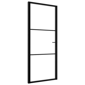 vidaXL puerta interior vidrio esg y aluminio negro 93x201,5 cm