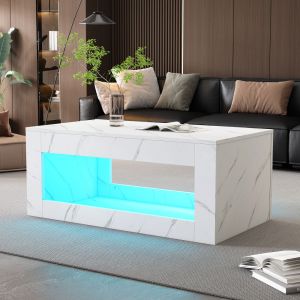 Mesa de centro con LED mármol blanco 50x100x50cm