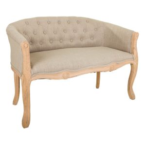 Sofá de madera y tapizado color crema 107x61x70