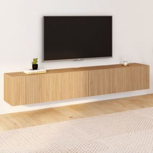 Mueble tv suspendido - 2 puertas - efecto lamas - 180 cm