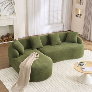 Sofá chaise longue en l chenilla verde 3 plazas diseño curvo