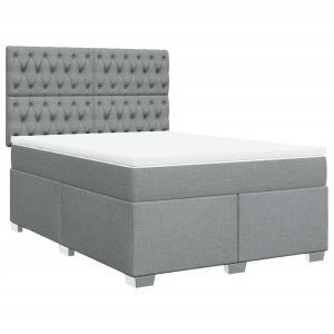 vidaXL cama box spring con colchón tela gris claro 140x190 cm