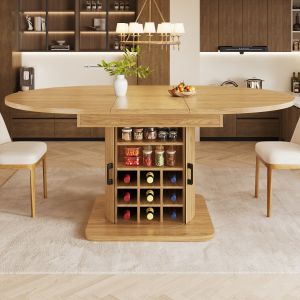 Mesa comedor extensible almacenaje natural marrón claro 76x118-158x118cm
