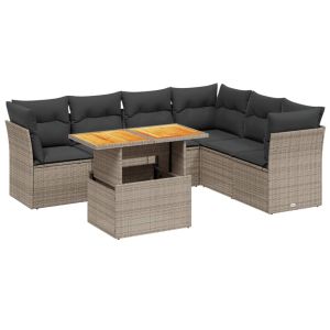 vidaXL set de sofás de jardín 7 piezas con cojines ratán pe gris