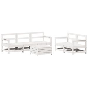 vidaXL juego de sofás de jardín 6 piezas madera maciza pino blanco
