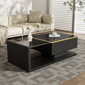Mesa de centro con LED cristal negro 32,5x100x50cm