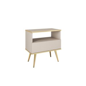 Mesita de noche - 3xe living - frentes lisos - beige, patas doradas - 1 caj