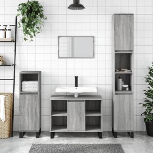 Set de muebles de baño 3 pzas madera contrachapada gris sonoma(sin lavabo)