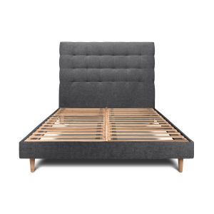 Cama de 135x190 cm con cabecero tapizado - tejido lienzo mate - negro