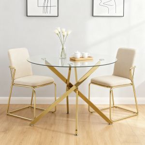 Mesa de comedor redonda cristal templado metal dorado 76x80x80cm