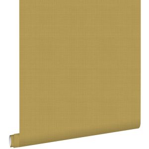 Estahome papel pintado liso efecto lino amarillo ocre 53 cm x 10.05 m