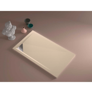 Plato de ducha resina trinity crema  70x140 cm rejilla inox a la izquierda