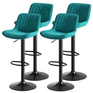 Taburete giratorio de bar terciopelo azul ajustable en altura set de 4