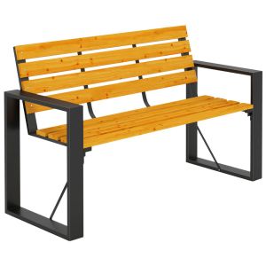 Banco de jardín 136x54x82 cm acero, madera de abeto color marrón Outsunny