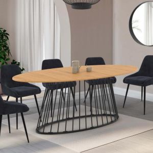 Mesa de comedor ovalada de madera negra para 10 personas, 200 cm