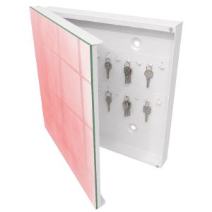 Caja para llaves 30x30x5 fondo rosa, apertura izquierda blanca