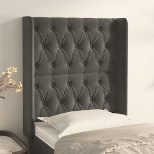 Cabecero con orejas de terciopelo gris oscuro 83x16x118/128 cm eso5610