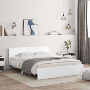 Cama cabecero y luces LED blanca 160x200 cm es5519
