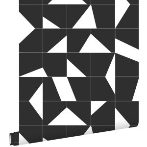 Estahome papel pintado motivo de azulejos blanco y negro 53 cm x 10.05 m