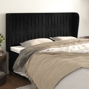 Cabecero con orejas de terciopelo negro 203x23x118/128 cm eso8577