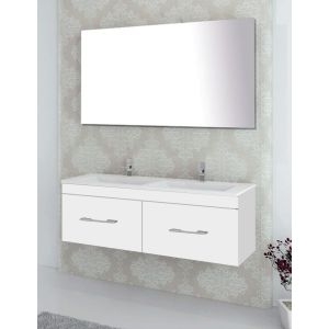 Mueble de baño florencia con lavabo dos senos y espejo 120x45cm blanco